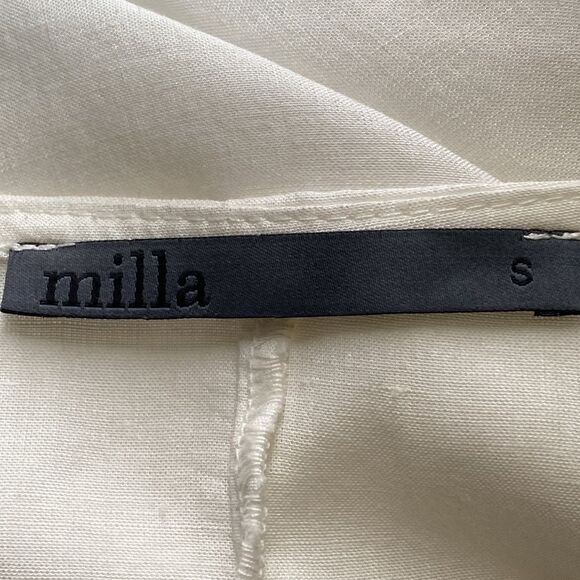 Milla Gauzy SZ Small Semi Sheer Cotton Wrap White Dress Smock Sleeve Frayed Hem - Picture 8 of 8